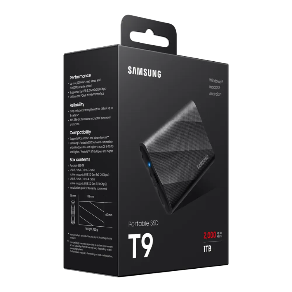 SSD portabil extern Samsung T9, 1 TB, Negru (MU-PG1T0B/EU)
