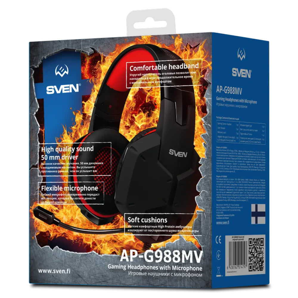 Căști gaming SVEN AP-G988MV, Cu fir, Negru/Roșu
