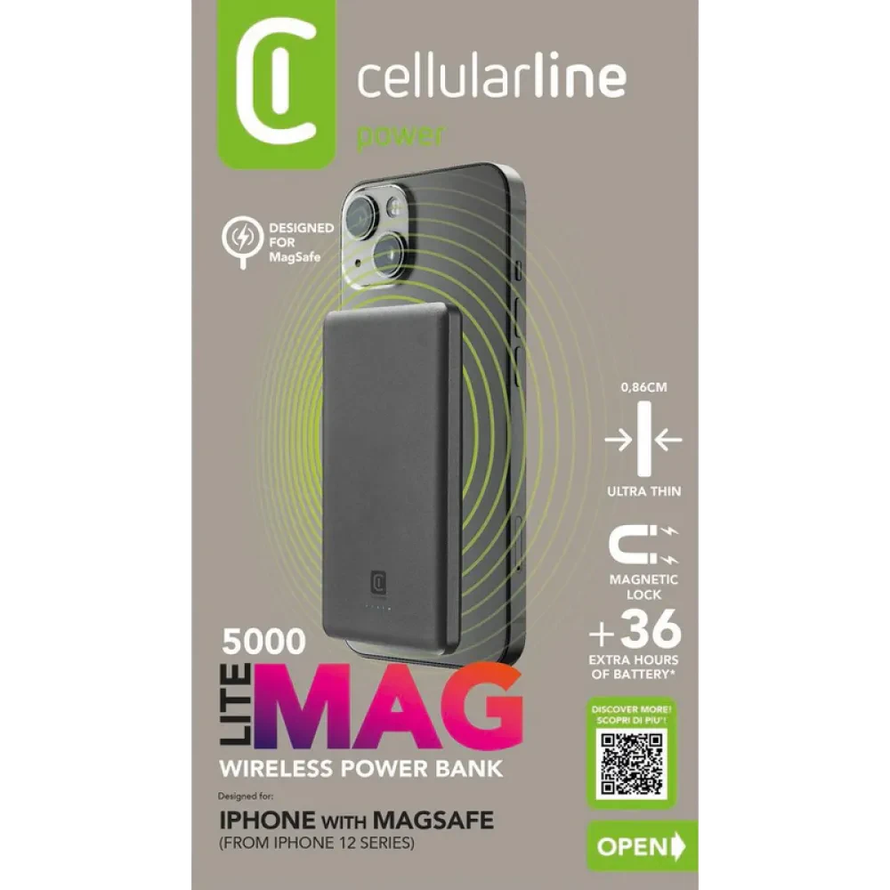Acumulator extern Cellularline MAG LITE 5000mAh, Gri