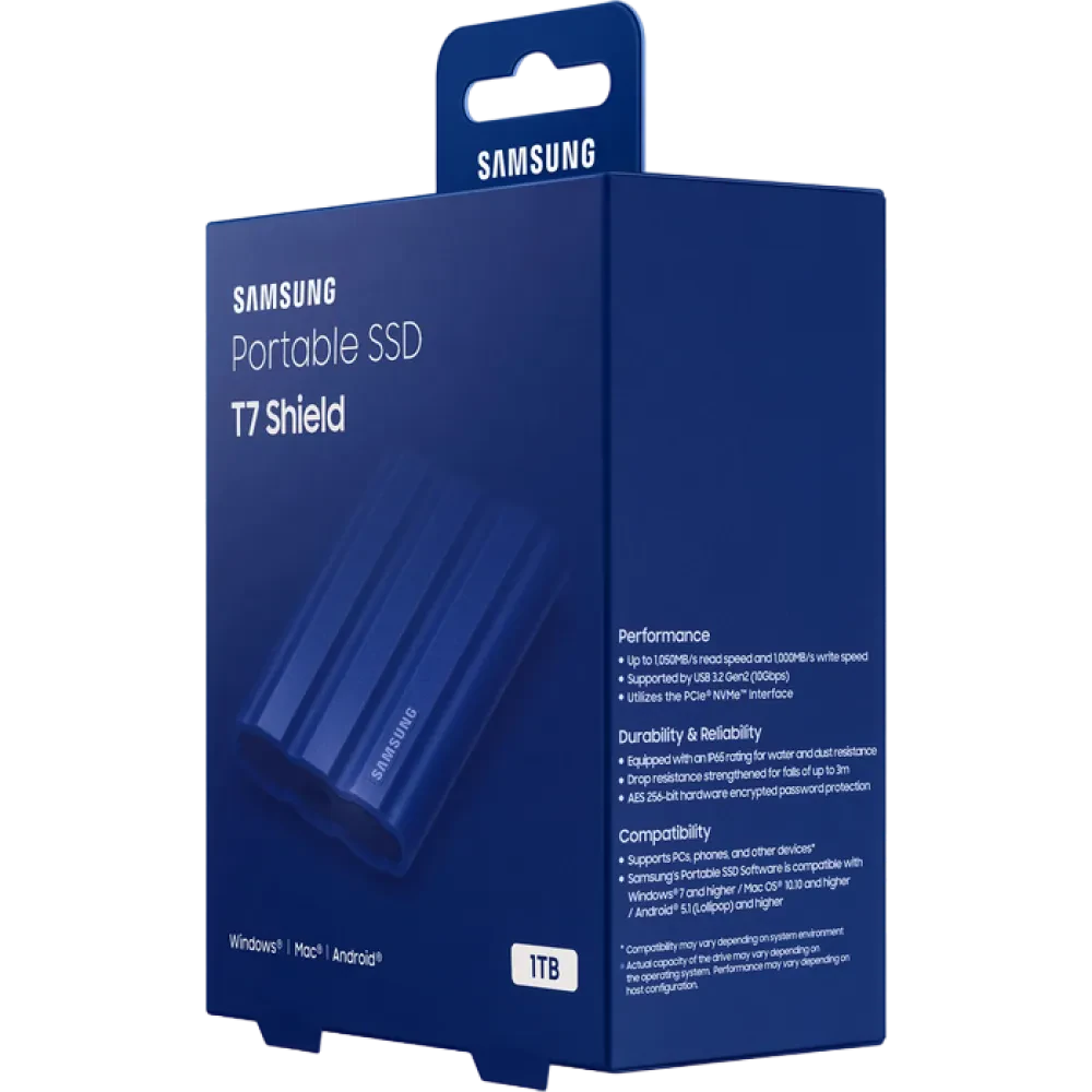 SSD portabil extern Samsung T7 Shield, 1 TB, Albastru (MU-PE1T0R/EU)