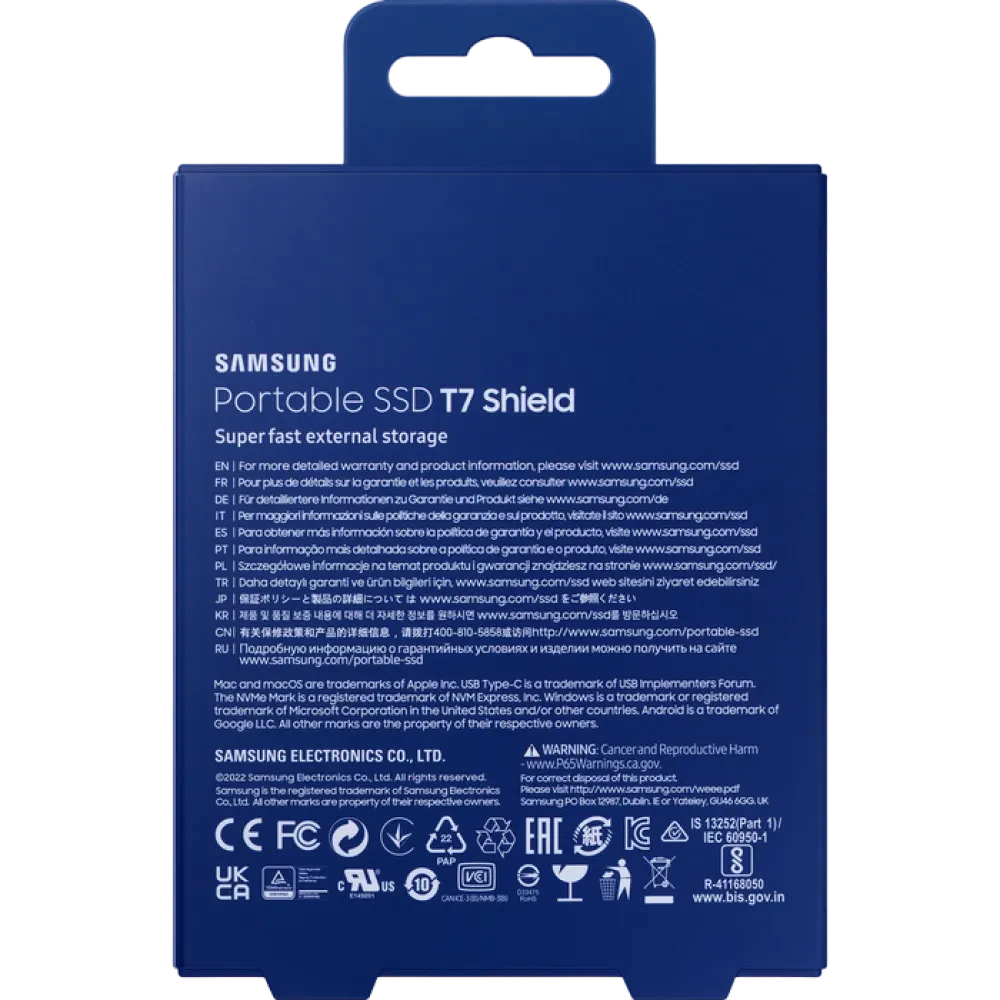 SSD portabil extern Samsung T7 Shield, 1 TB, Albastru (MU-PE1T0R/EU)