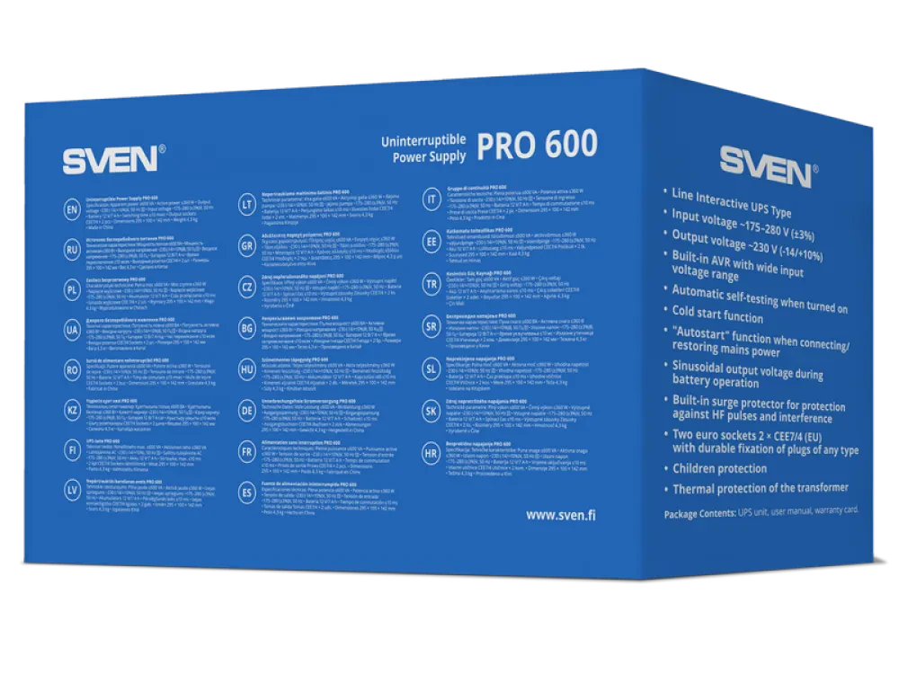 Источник бесперебойного питания SVEN Pro  600, Линейно-интерактивный, 600VA, Башня