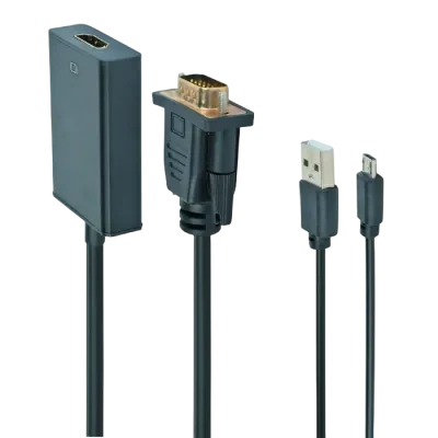Видео/Audio конвертер Cablexpert A-VGA-HDMI-01, VGA D-Sub + 3.5 mm Jack - HDMI (F), 0,15м, Чёрный