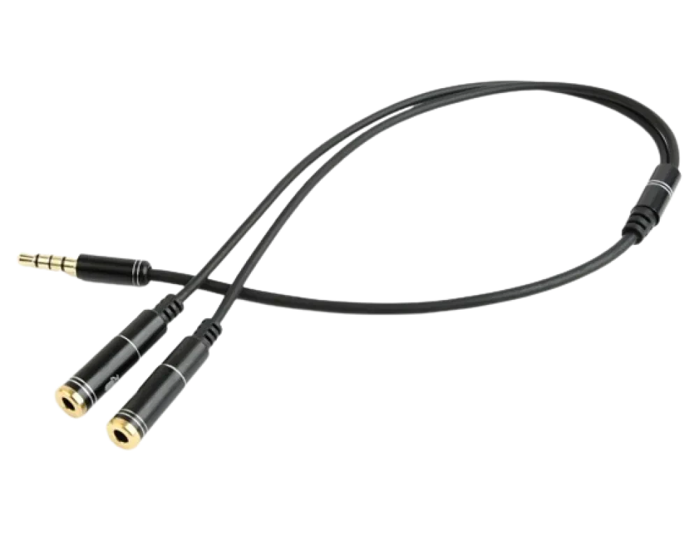Audio Adaptor Cablexpert CCA-417M, 3.5mm 4-pin (M) - 2x 3.5mm 3-pin (F), 0,2m, Negru
