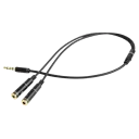Audio Adaptor Cablexpert CCA-417M, 3.5mm 4-pin (M) - 2x 3.5mm 3-pin (F), 0,2m, Negru