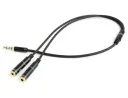 Audio Adaptor Cablexpert CCA-417M, 3.5mm 4-pin (M) - 2x 3.5mm 3-pin (F), 0,2m, Negru