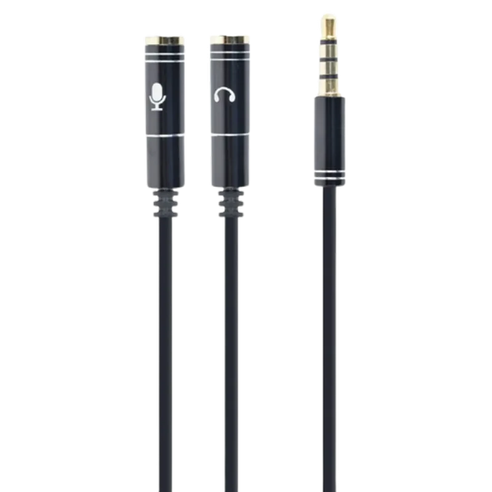 Audio Adaptor Cablexpert CCA-417M, 3.5mm 4-pin (M) - 2x 3.5mm 3-pin (F), 0,2m, Negru