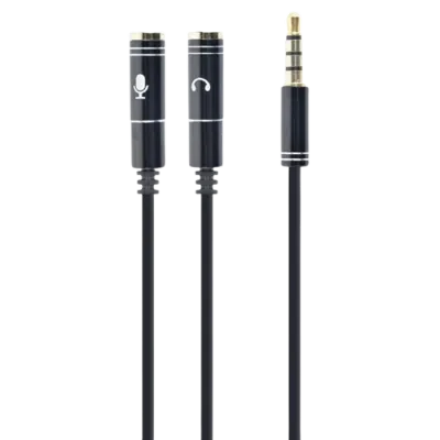 Audio Adaptor Cablexpert CCA-417M, 3.5mm 4-pin (M) - 2x 3.5mm 3-pin (F), 0,2m, Negru