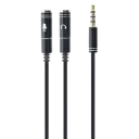 Audio Adaptor Cablexpert CCA-417M, 3.5mm 4-pin (M) - 2x 3.5mm 3-pin (F), 0,2m, Negru