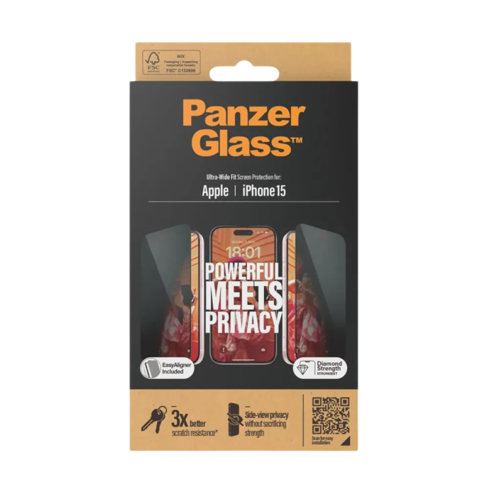 Sticlă de protecție PanzerGlass iPhone 15 UWF Privacy wA, Transparent