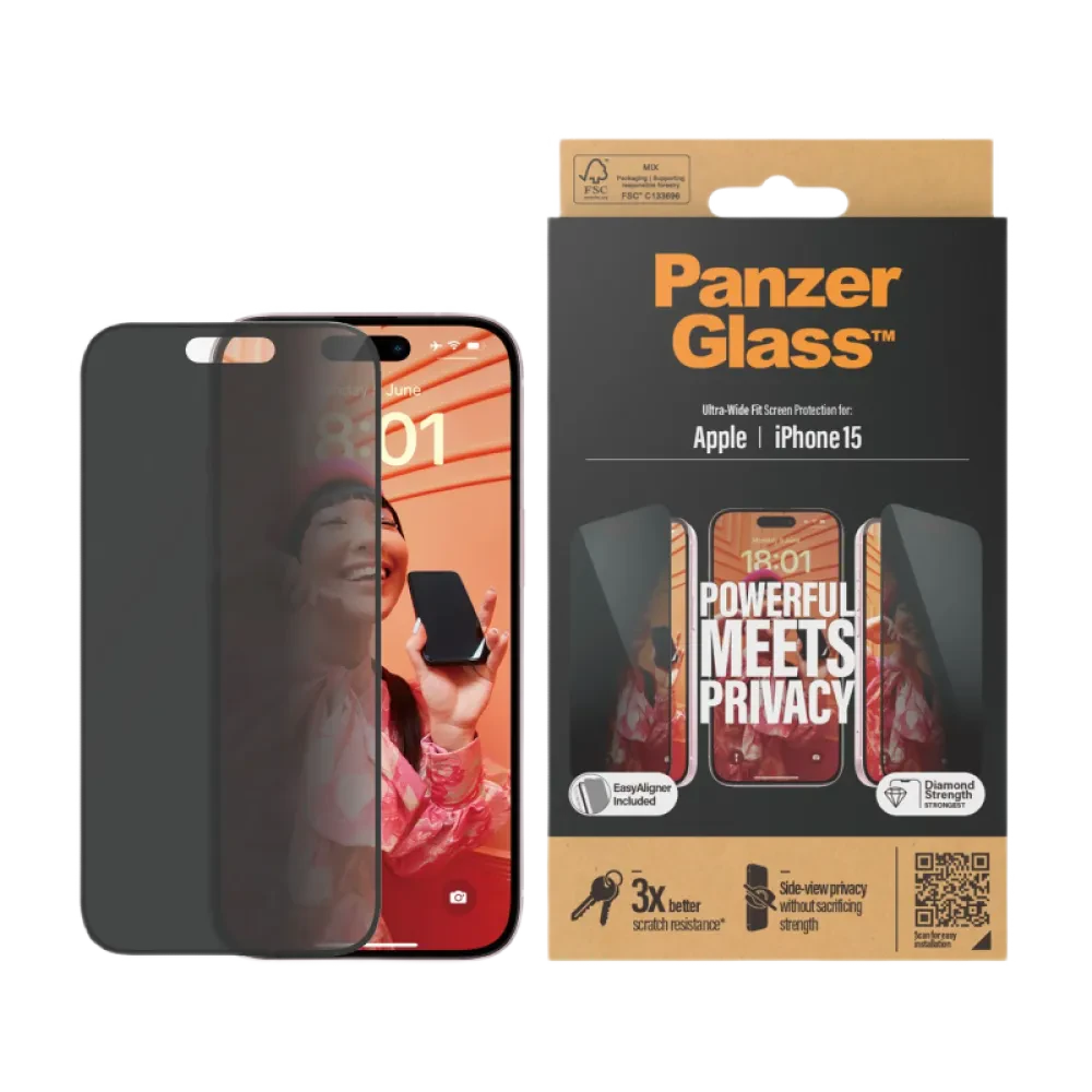 Sticlă de protecție PanzerGlass iPhone 15 UWF Privacy wA, Transparent