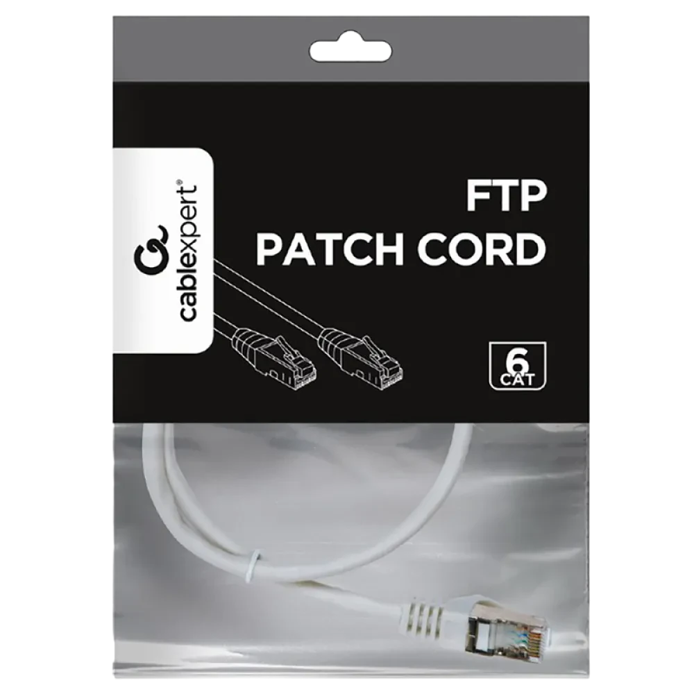 Patch cord Cablexpert PP6-0.5M/W, Cat6 FTP , 0,5m, Alb