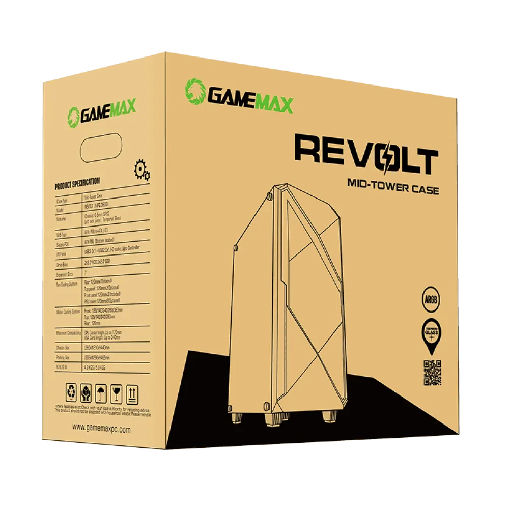 Carcasă PC Gamemax Revolt, Midi-Tower, Fără PSU, Negru