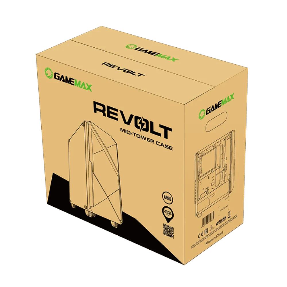 Carcasă PC Gamemax Revolt, Midi-Tower, Fără PSU, Negru