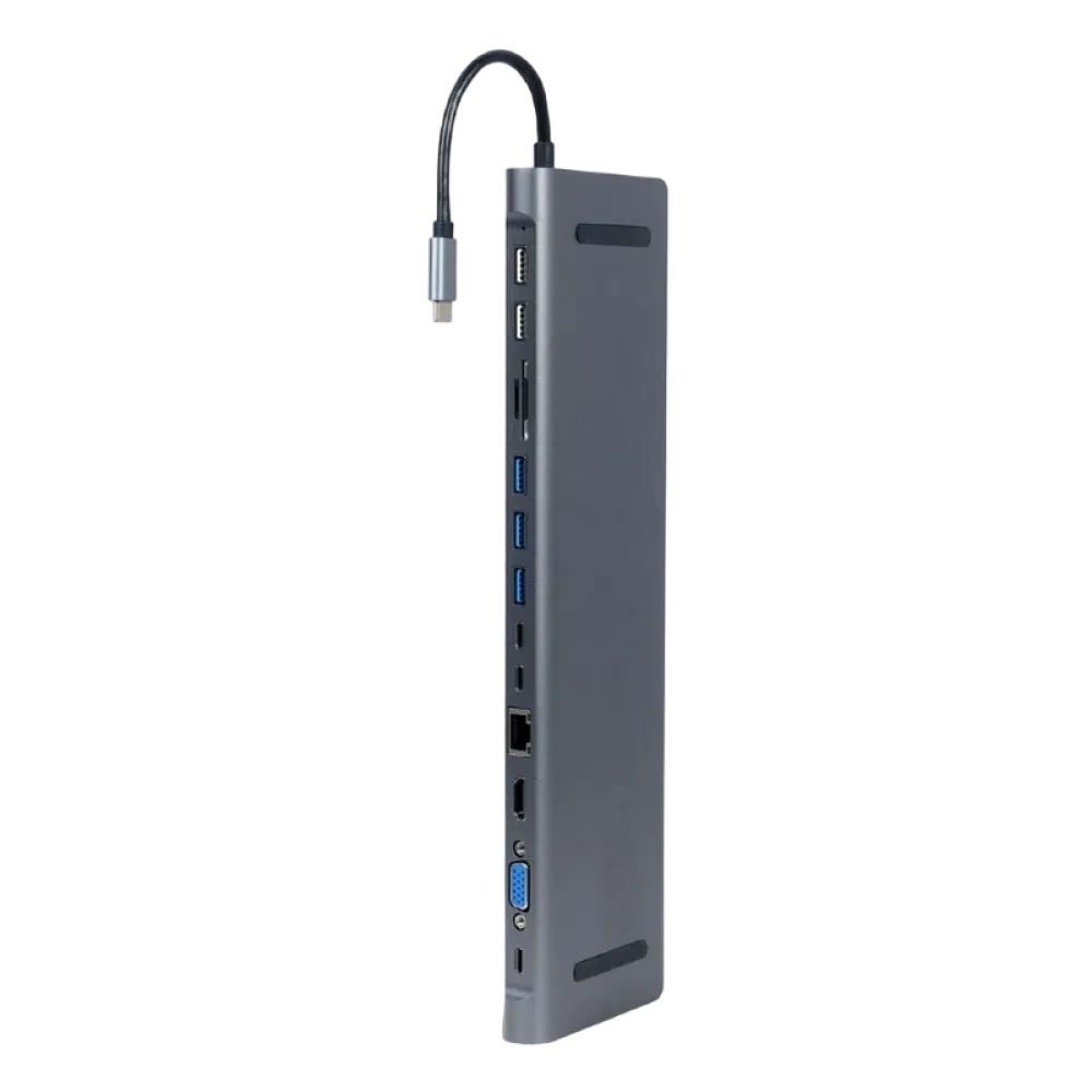 Видеоадаптер Cablexpert A-CM-COMBO9-01, USB Type-C - LAN, VGA, HDMI, USB Type-C, USB Type-A, SD card-reader, Серый