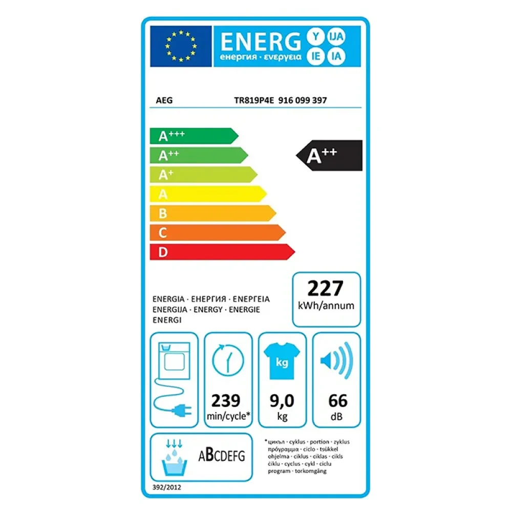 Uscător de rufe AEG TR819P4E, 9kg, Alb