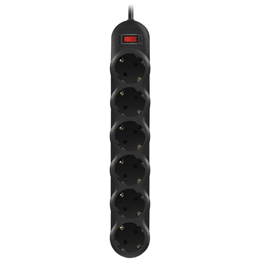 Сетевой фильтр SVEN SF-06E, 6 Розеток, 5м, Чёрный
