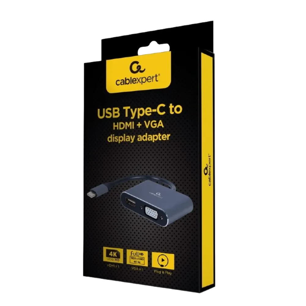 Видеоадаптер Cablexpert A-USB3C-HDMIVGA-01, USB Type-C - VGA, HDMI, Серый