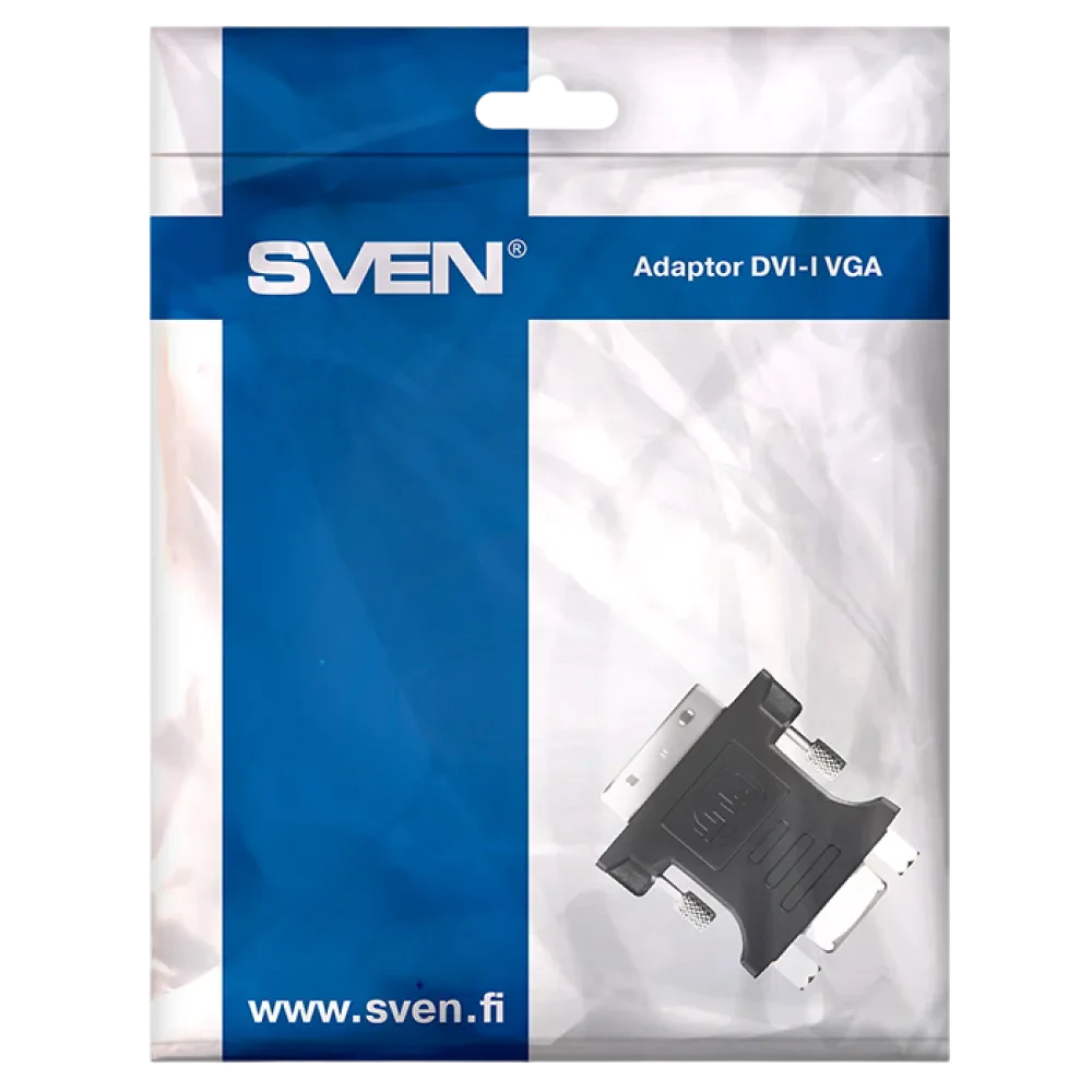 Видеоадаптер SVEN SV-015534, DVI-I (M) - VGA D-Sub (F), Чёрный