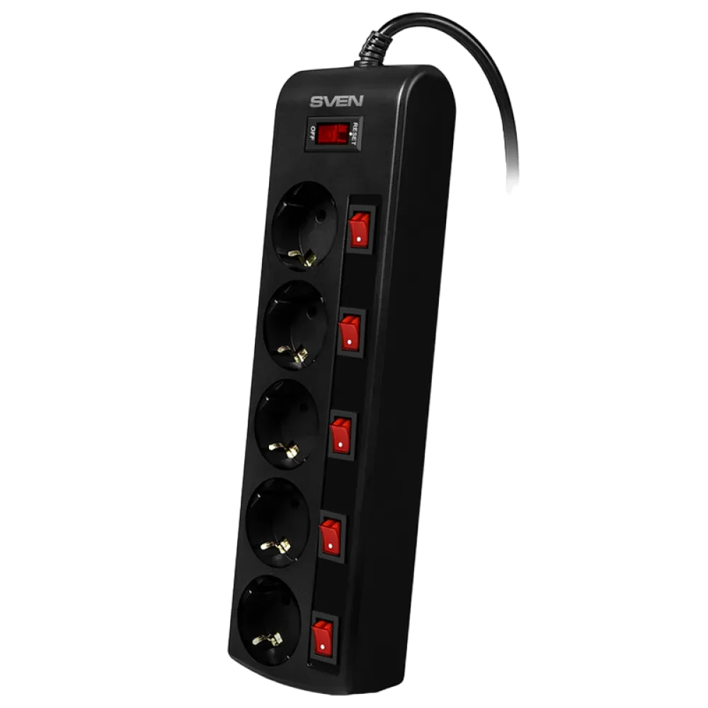 Prelungitor electric SVEN SF-05PL, 5 Prize, 1,8m, Negru