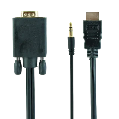 Видео кабель Cablexpert A-HDMI-VGA-03-10, HDMI (M) - VGA D-Sub + 3.5 mm Jack, 3м, Чёрный