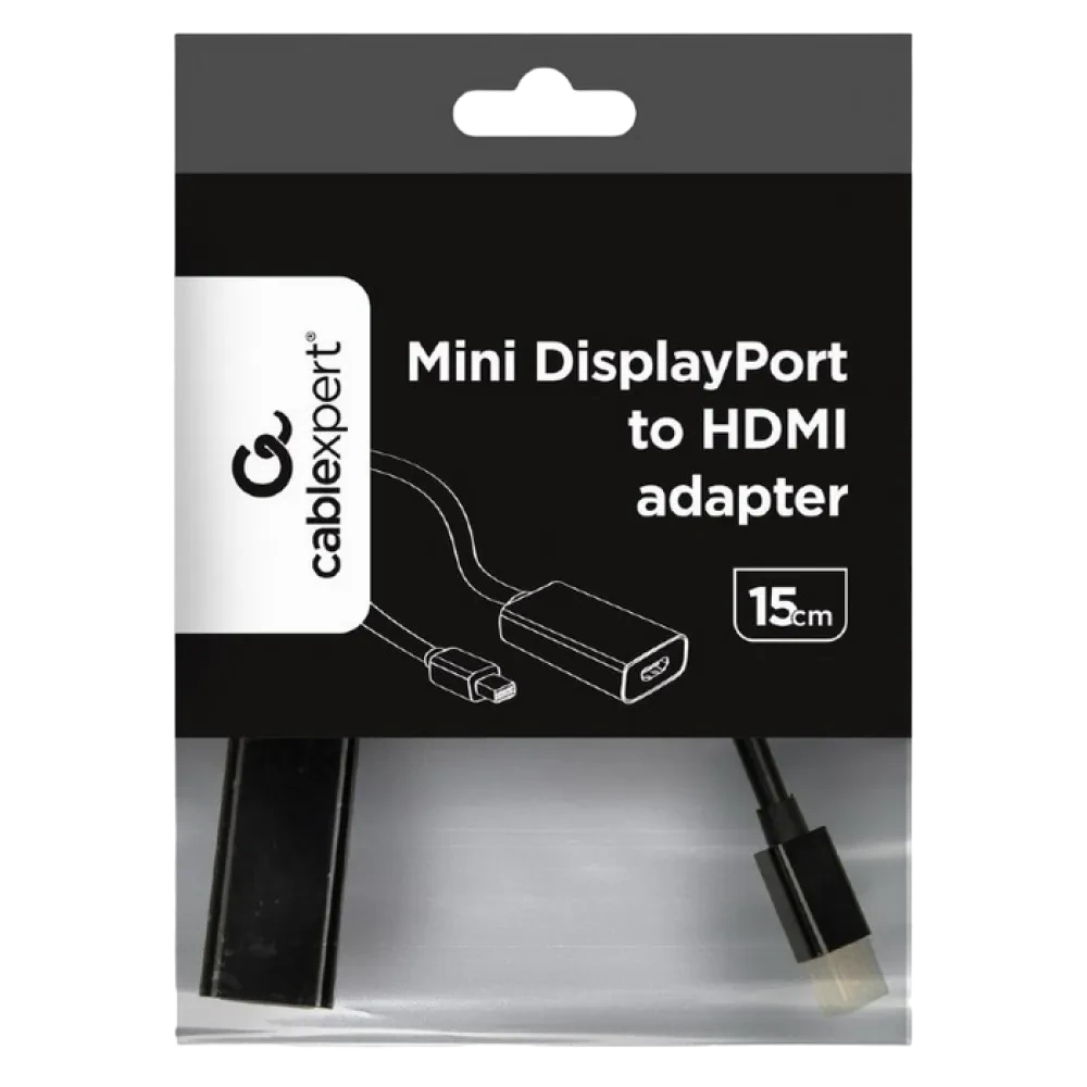 Видеоадаптер Cablexpert A-mDPM-HDMIF-02, MiniDP (M) - HDMI (F), 0,15м, Чёрный