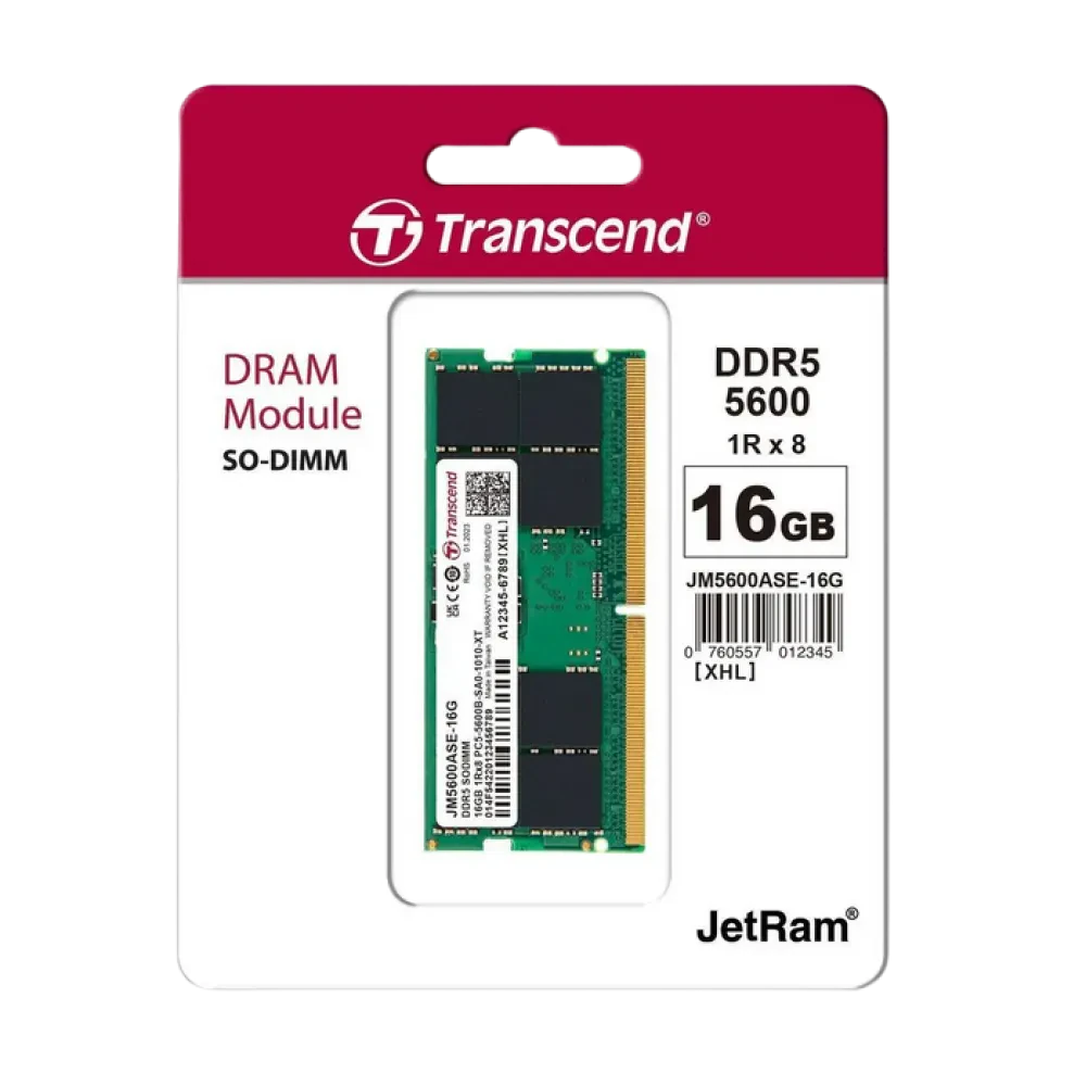 Memorie RAM Transcend JetRam, DDR5 SDRAM, 5600 MHz, 16GB, JM5600ASE-16G