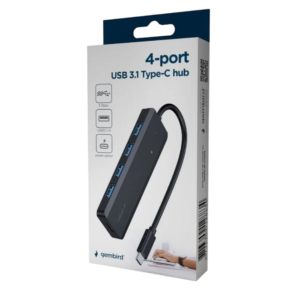 Adaptor Hub Gembird UHB-CM-U3P4P-01, Negru
