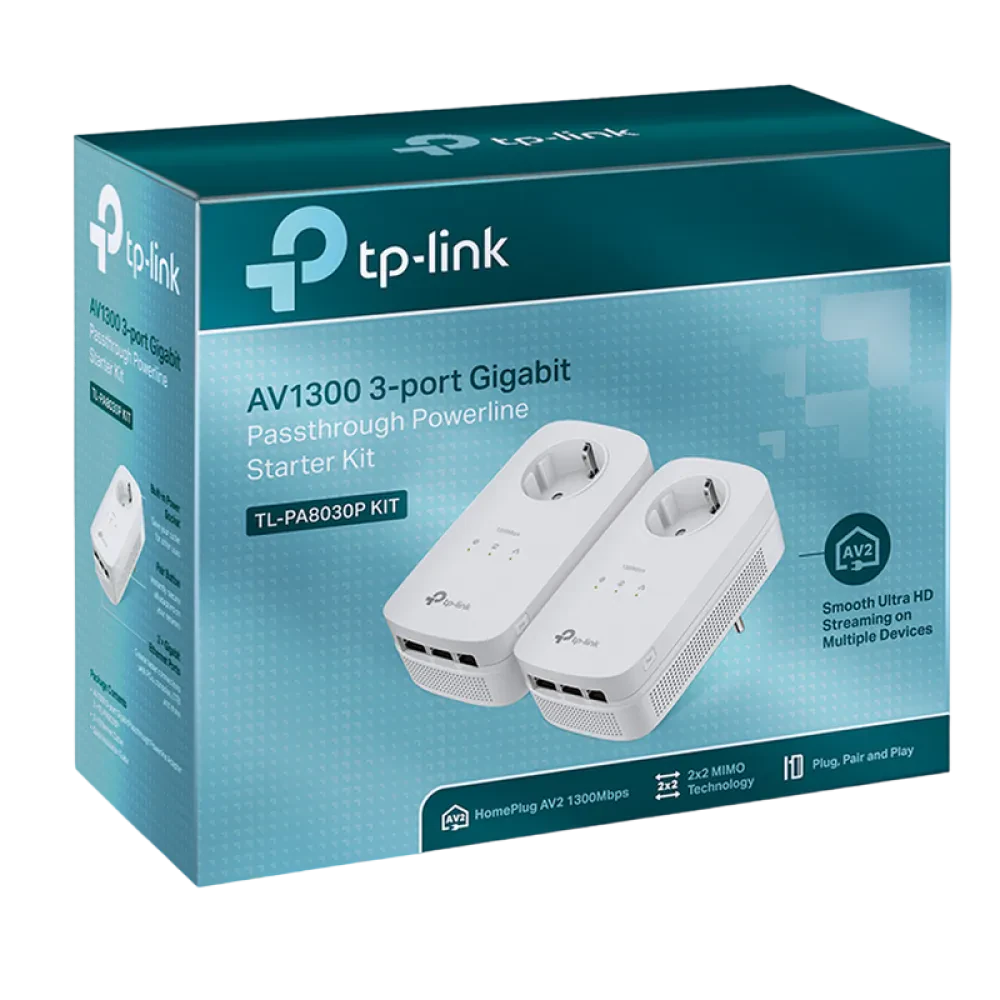 Powerline Adapter  TP-LINK TL-PA8030P KIT, AV1300, 1300 Mbps, Alb