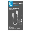 Audio Adaptor Cellularline Music Enabler Type-C, 3.5 mm/USB Type-C, 0,15m, Alb