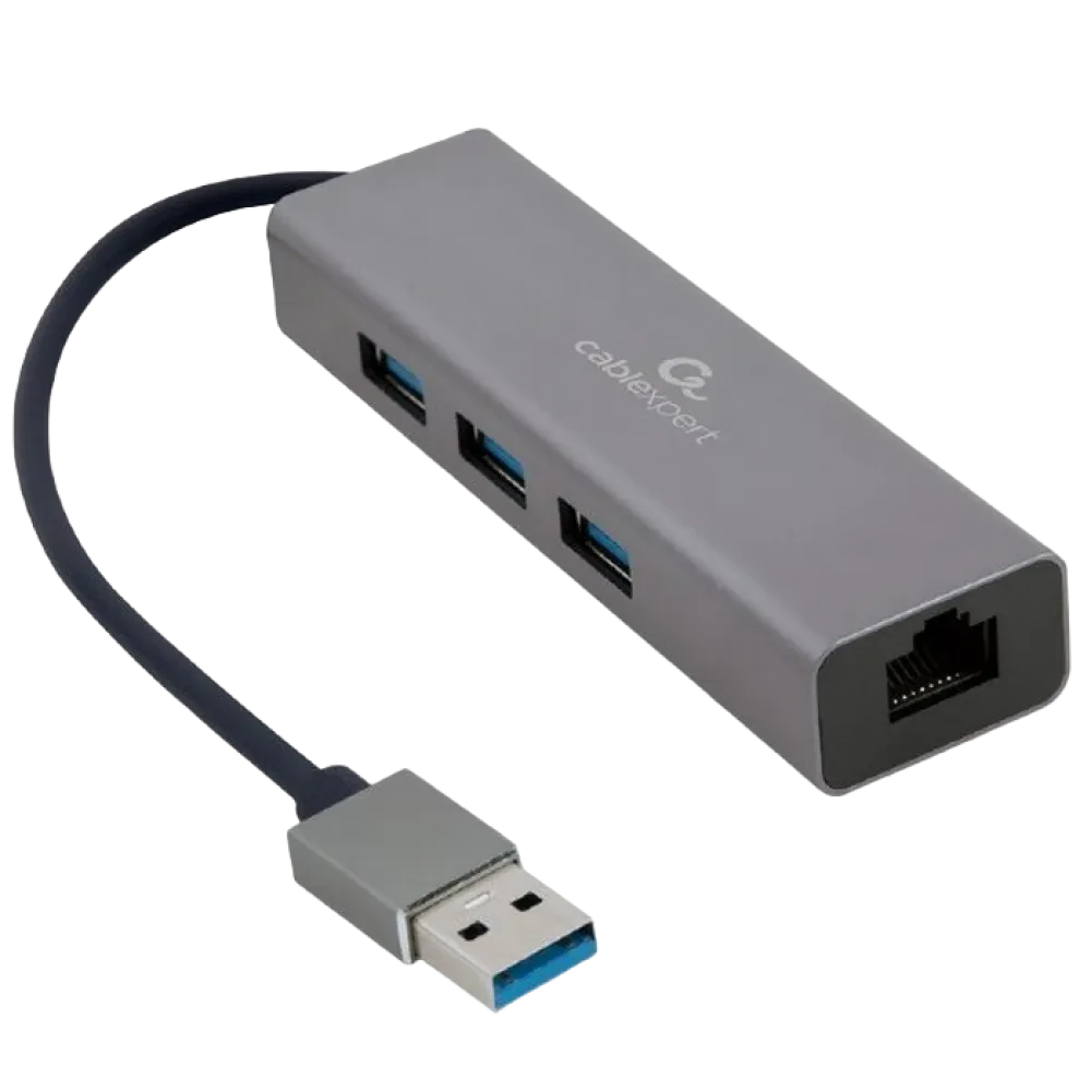 Adaptor Hub Cablexpert A-AMU3-LAN-01, Gri