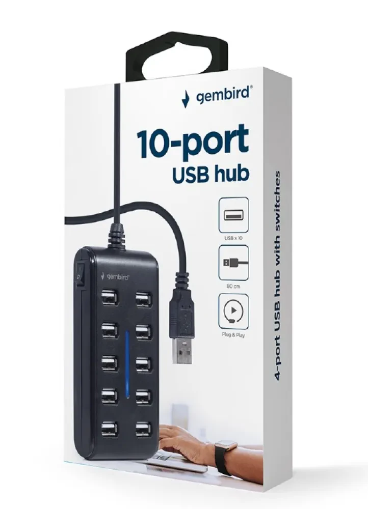 USB-концентратор Gembird UHB-U2P10P-01, Чёрный