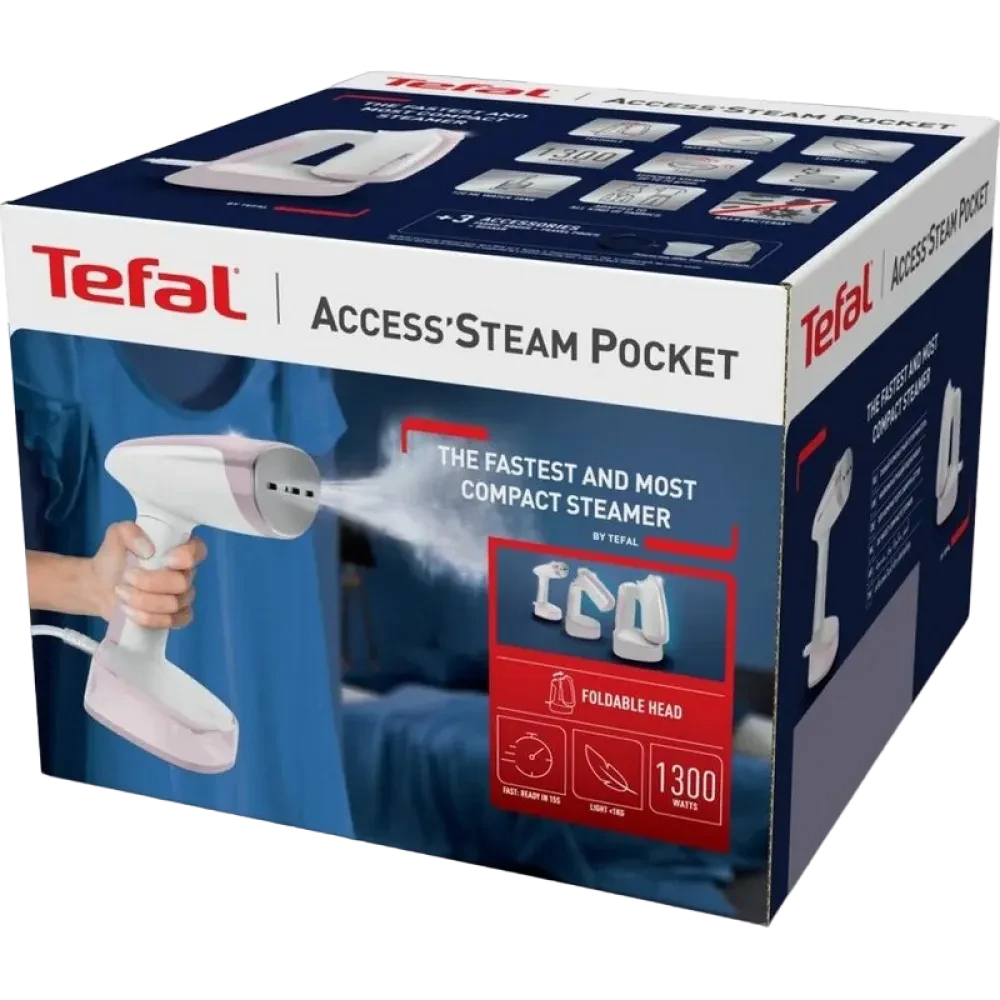 Aparat de călcat vertical cu aburi Tefal DT3050E1, Alb/Roz