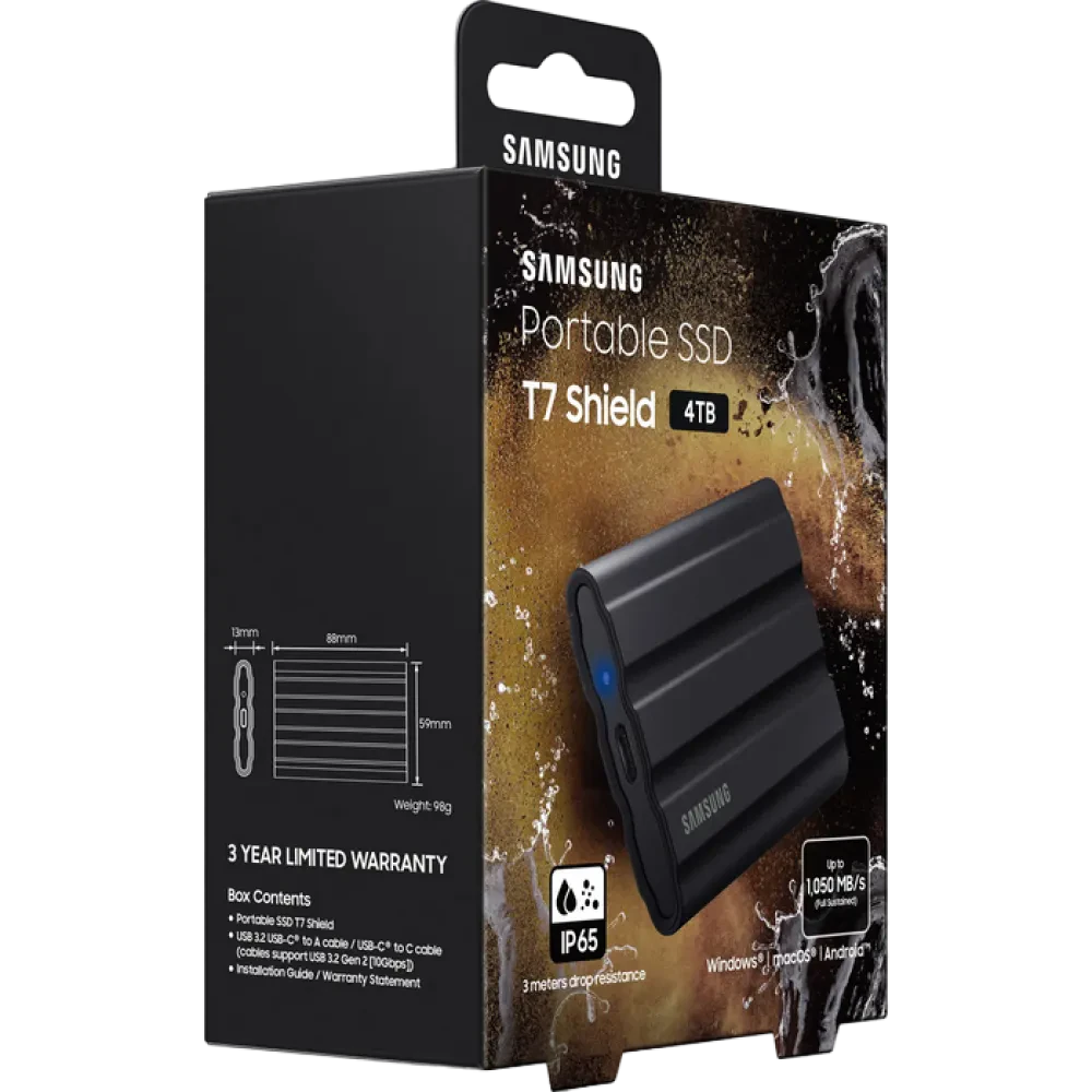 SSD portabil extern Samsung Portable SSD T7 Shield, 4 TB, Negru (MU-PE4T0S/WW)