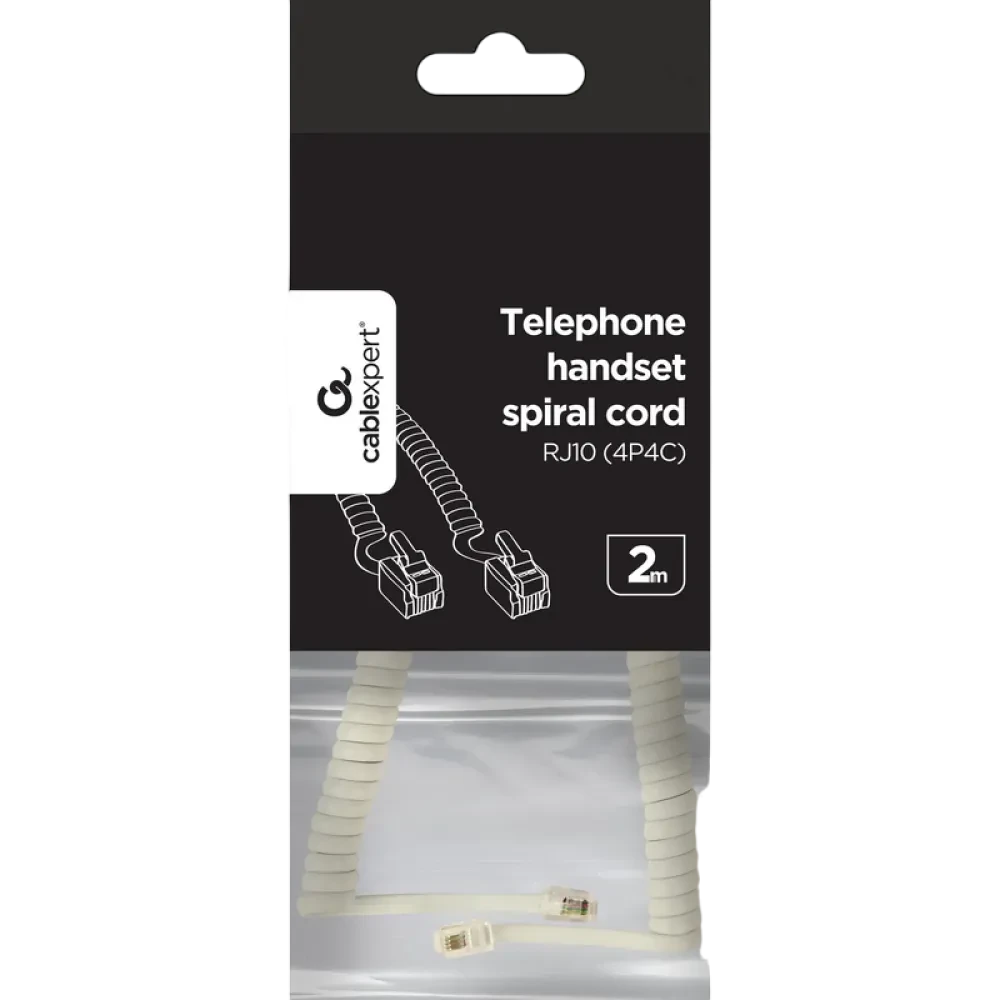 Cablu spiralat al receptorului telefonic Cablexpert TC4P4CS-2M, Alb
