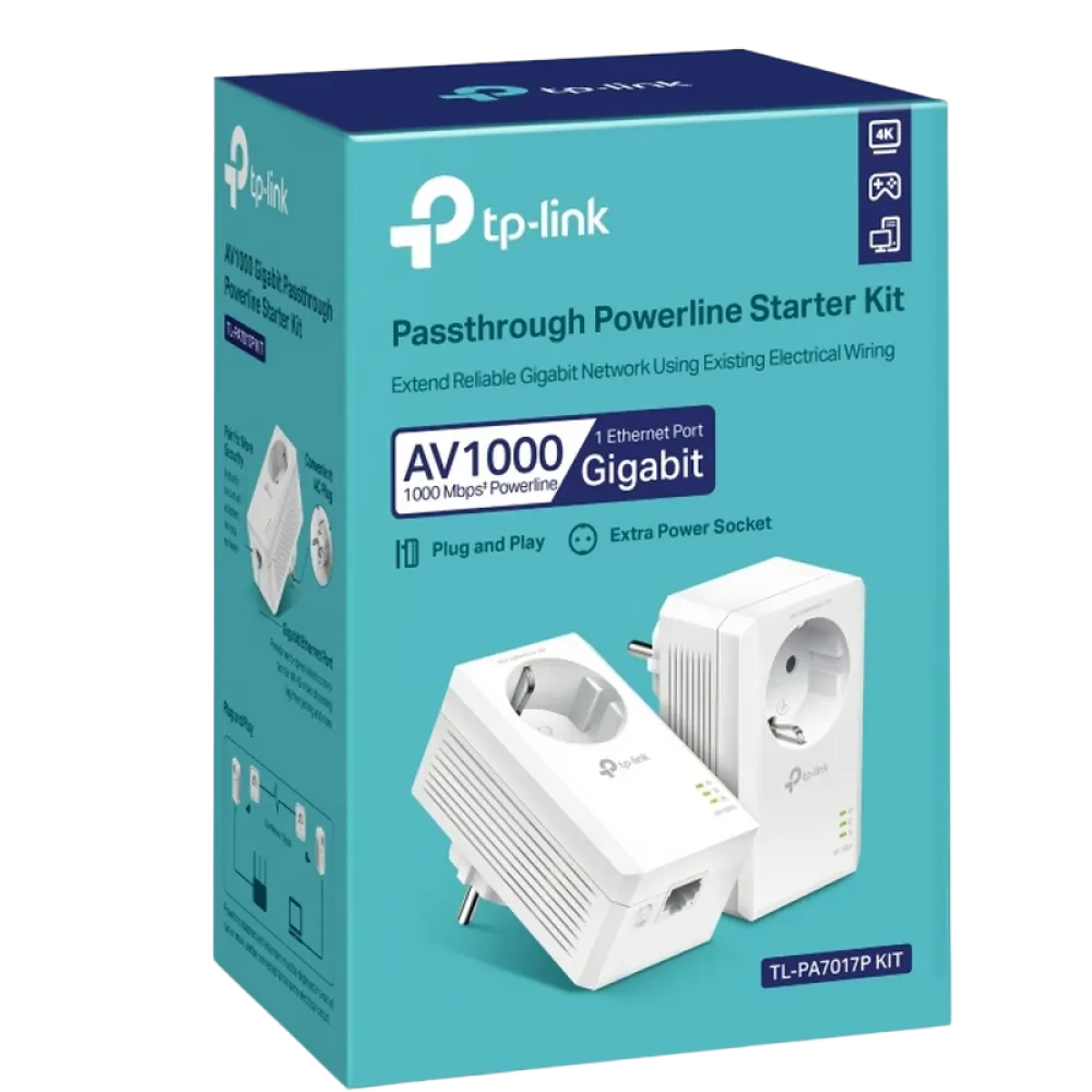 Powerline Adapter  TP-LINK TL-PA7017P KIT, AV1000, 1000 Mbps, Alb