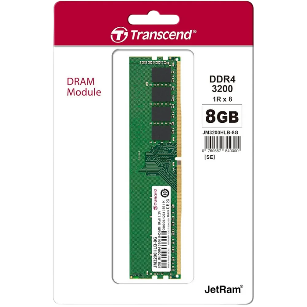 Оперативная память Transcend JM3200HLB-8G, DDR4 SDRAM, 3200 МГц, 8Гб