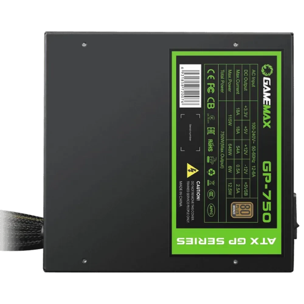 Блок питания для компьютеров Gamemax GP-750, 750Вт, ATX, Немодульный