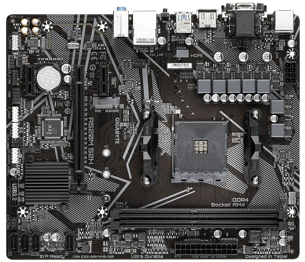 Материнская плата Gigabyte A520M S2H 1.0, AM4, AMD A520, Micro-ATX