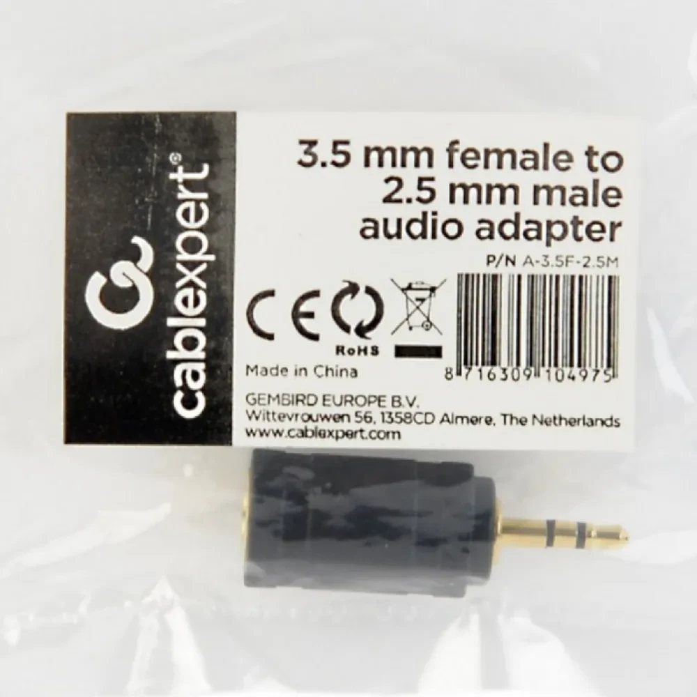 Audio Adaptor Cablexpert A-3.5F-2.5M, 3.5mm 3-pin (F) - 2.5mm 3-pin (M), Negru