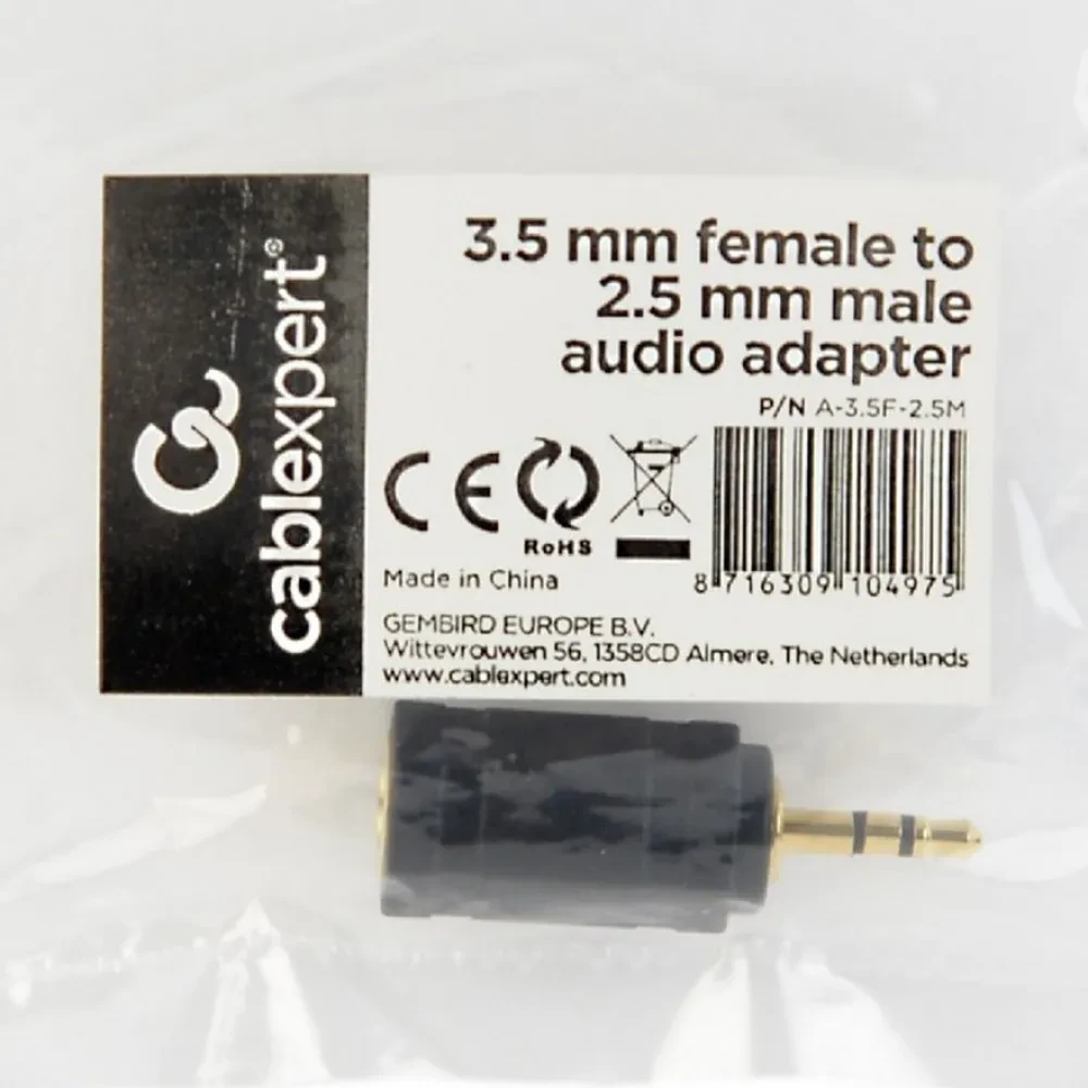 Audio Adaptor Cablexpert A-3.5F-2.5M, 3.5mm 3-pin (F) - 2.5mm 3-pin (M), Negru