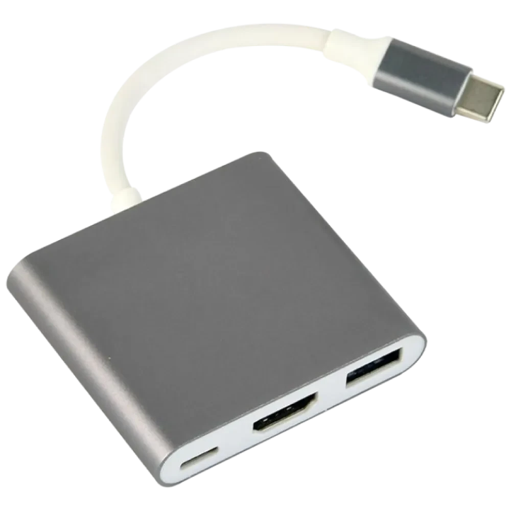 Видеоадаптер Cablexpert A-CM-HDMIF-02-SG, USB-C (M) x USB-C (F) - XHDMI (F) x USB A (F), 0,1м, Серебристый