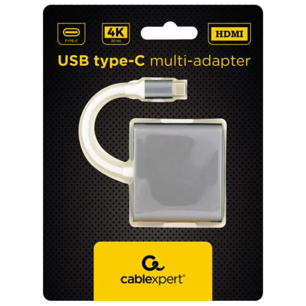 Видеоадаптер Cablexpert A-CM-HDMIF-02-SG, USB-C (M) x USB-C (F) - XHDMI (F) x USB A (F), 0,1м, Серебристый