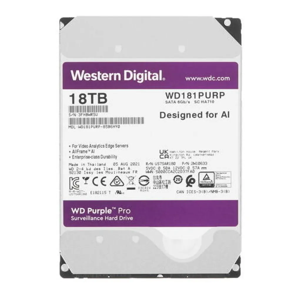 Жесткий диск Western Digital WD Purple, 3.5", 18 ТБ <WD181PURP>