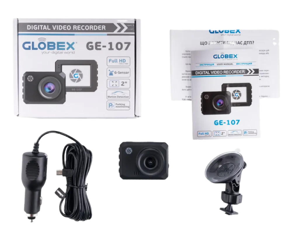 Cameră auto DVR Globex GE-107, Full-HD 1080P, Negru