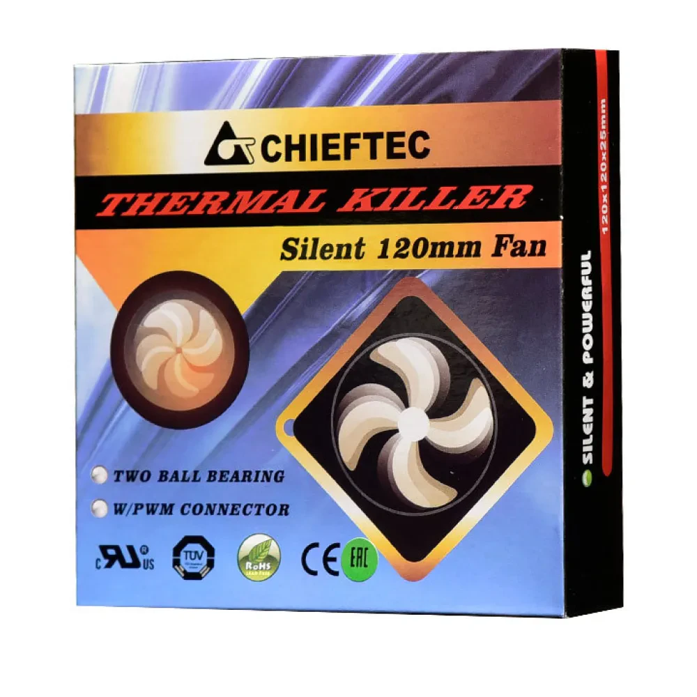 PC Case Fan Chieftec AF-1225PWM, 120x120x25 mm, Ball Bearing, 1650rpm, <32db, PWM, 4pin for PSU/Mole