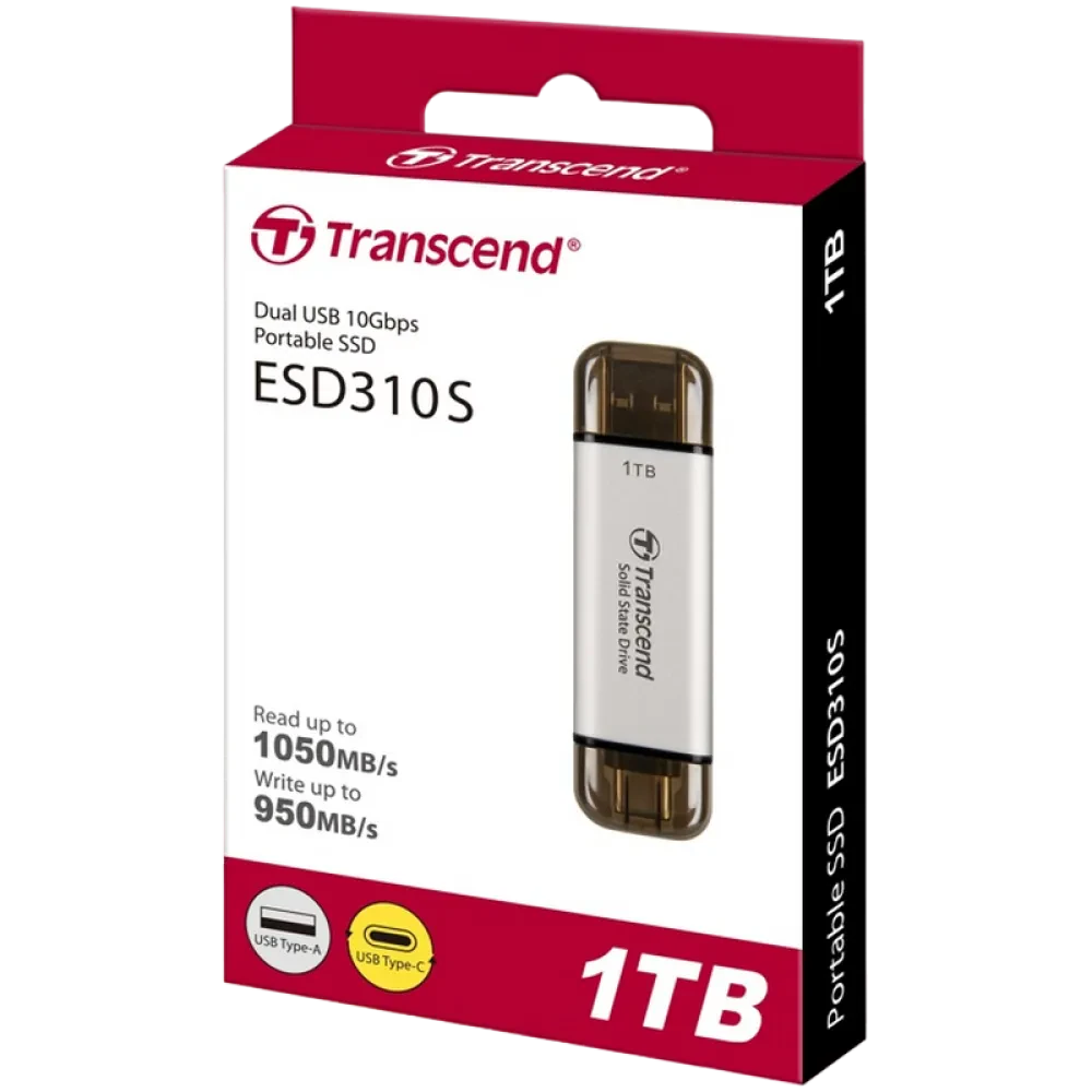 Внешний портативный SSD накопитель Transcend ESD310S, 2 ТБ, Серебристый (TS2TESD310S)