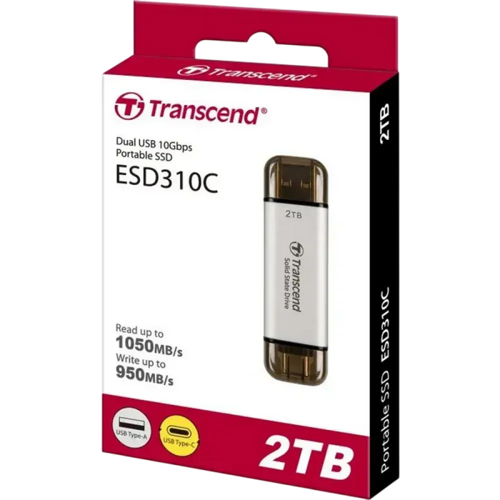 Внешний портативный SSD накопитель Transcend ESD310S, 2 ТБ, Серебристый (TS2TESD310S)