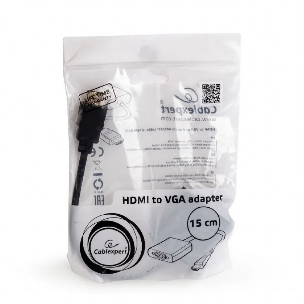Видео/Audio конвертер Cablexpert A-HDMI-VGA-03, HDMI (M) - VGA D-Sub, 0,15м, Чёрный