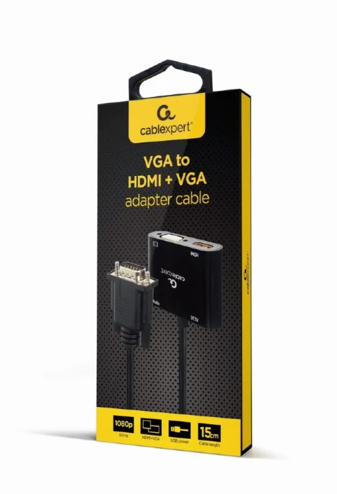 Переходник Cablexpert A-VGA-HDMI-02, VGA D-Sub (M) - HDMI (F) + VGA, 0.15 м, Чёрный